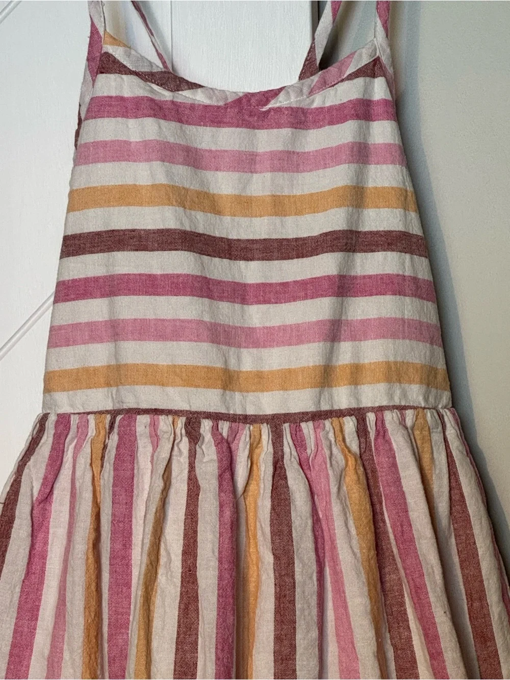 Gap Kids Girls XL 12-13 Striped Linen Blend Tiered Dress